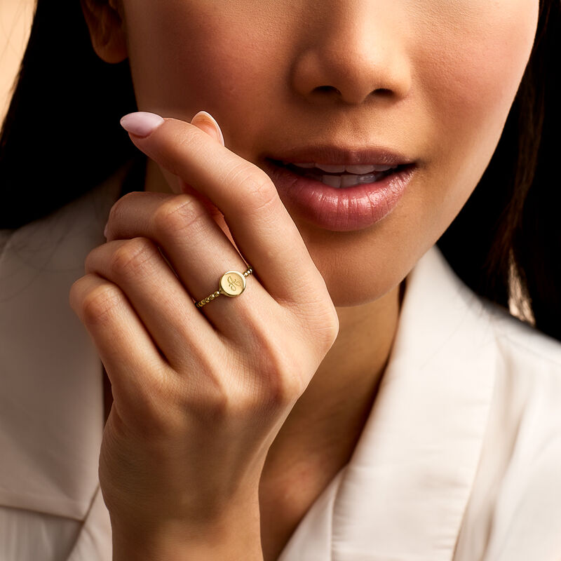 14kt Yellow Gold Personalized Circle Beaded Ring image number 5