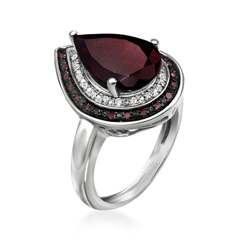 5.00 Carat Garnet Ring with .20 ct. t.w. Red and White Diamonds in Sterling Silver image number 1