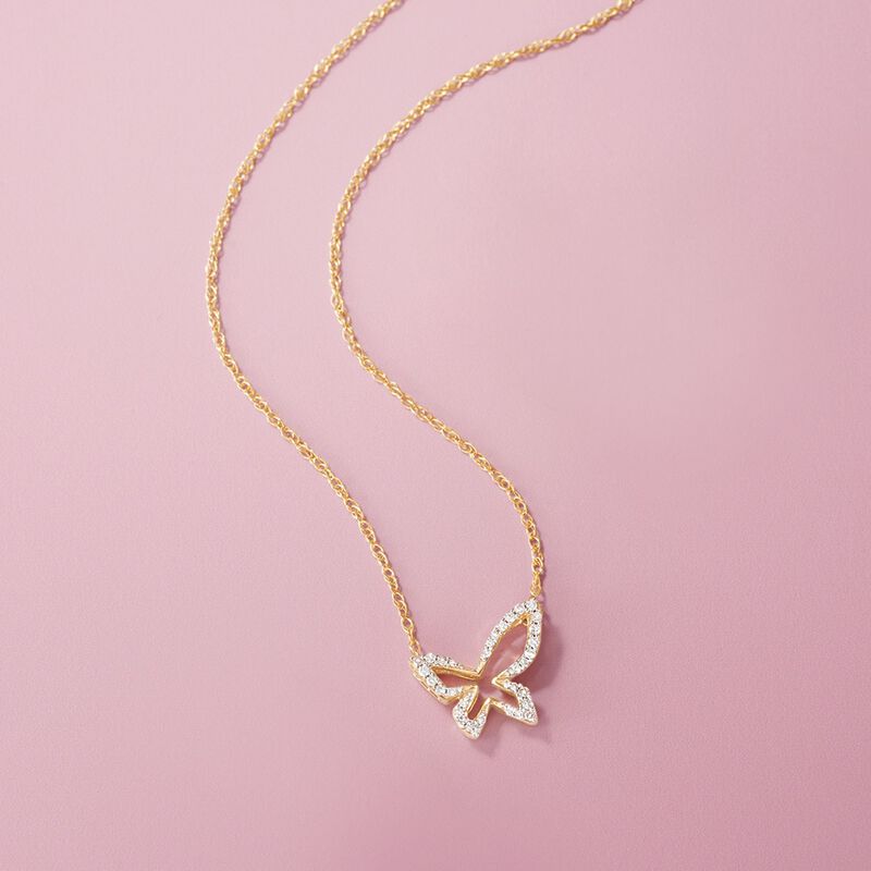 .10 ct. t.w. Diamond Open Butterfly Necklace in 14kt Yellow Gold. 20&quot; image number 2