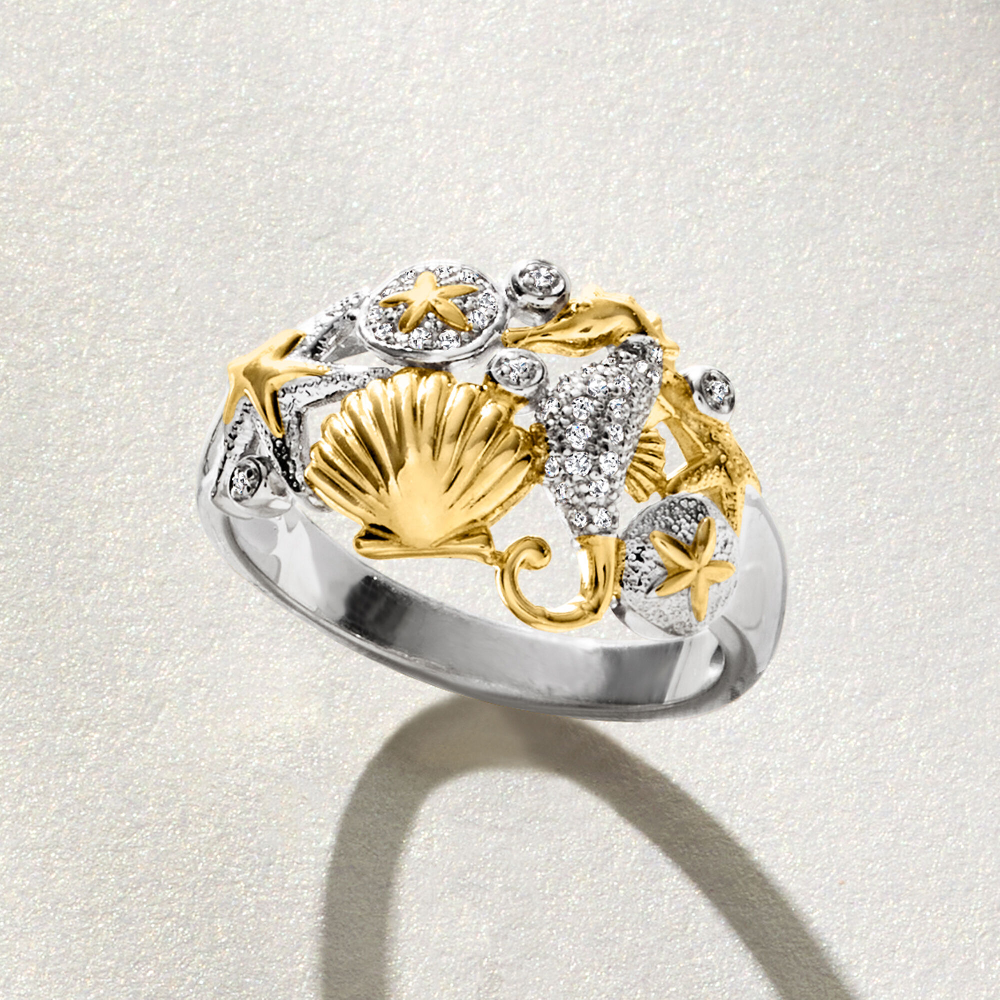 .10 ct. t.w. Diamond Sea Life Ring in Two-Tone Sterling Silver