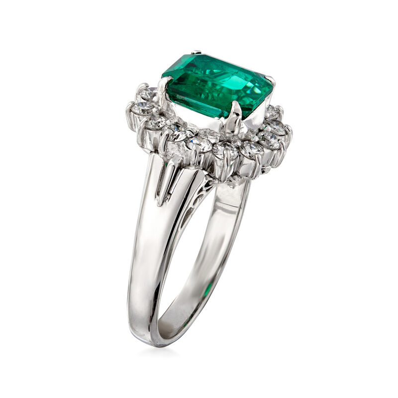 C. 2000 Vintage 2.21 Carat Certified Emerald and .56 ct. t.w. Diamond Ring in Platinum image number 2
