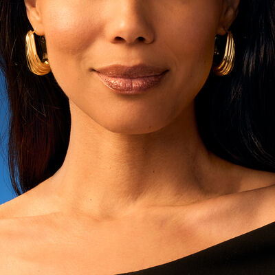 Italian 14kt Yellow Gold Ribbed Hoop Earrings