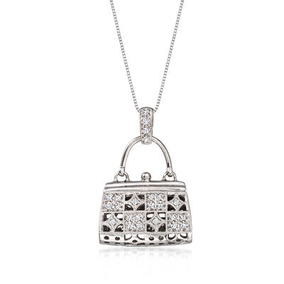 C. 1990 Vintage .20 ct. t.w. Diamond Purse Pendant Necklace in 14kt White Gold
