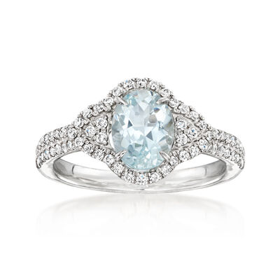 1.20 Carat Aquamarine and .46 ct. t.w. Diamond Ring in 14kt White Gold