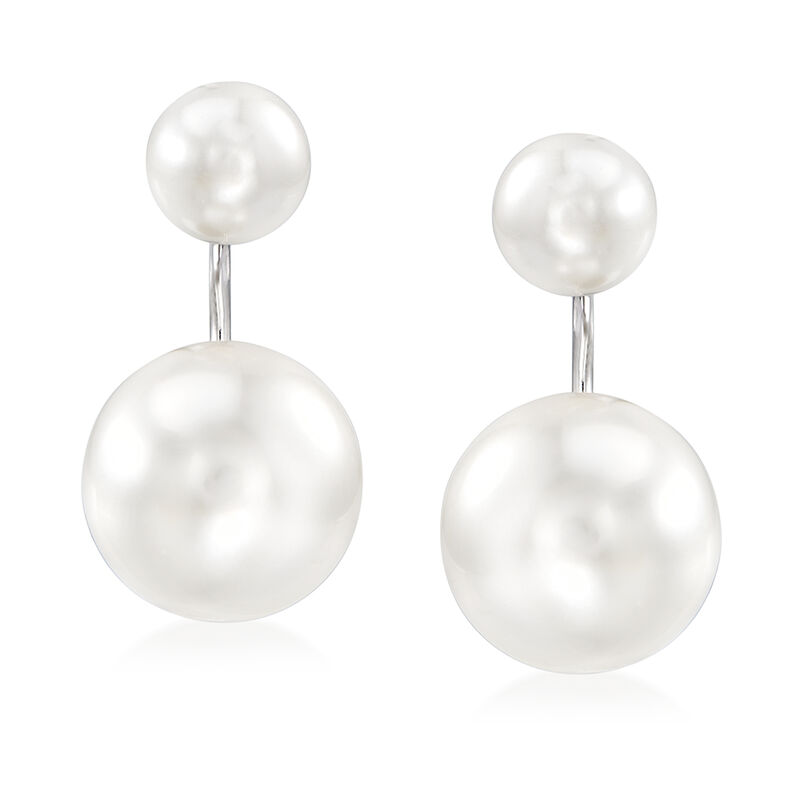 6.5-12.5mm Shell Pearl Front-Back Earrings in Sterling Silver image number 0