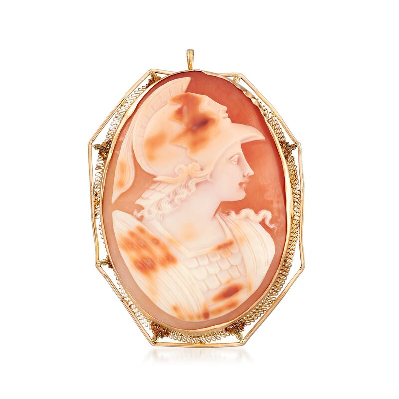 C. 1950 Vintage Shell Cameo Centurion Pin Pendant in 14kt Yellow Gold image number 0