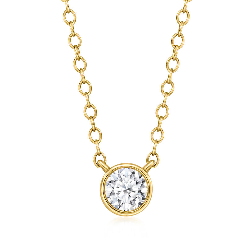 .25 Carat Bezel-Set Lab-Grown Diamond Solitaire Necklace in 14kt Yellow Gold. 16&quot; image number 1