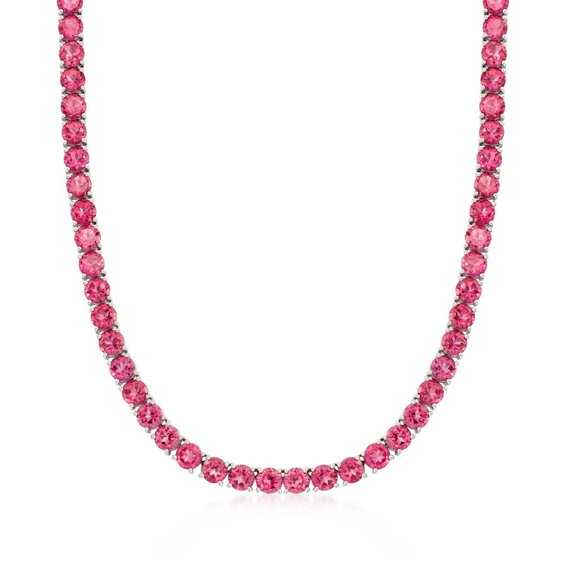 50.00 ct. t.w. Pink Topaz Tennis Necklace in Sterling Silver image number 0