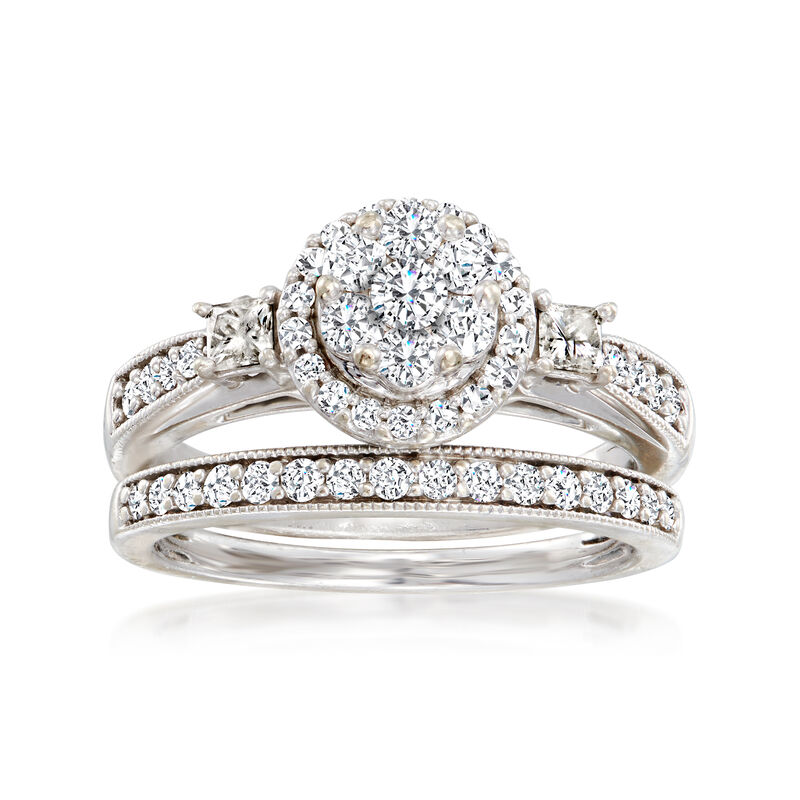 C. 1990 Vintage 1.25 ct. t.w. Diamond Bridal Set: Engagement and Wedding Rings in 10kt White Gold image number 0