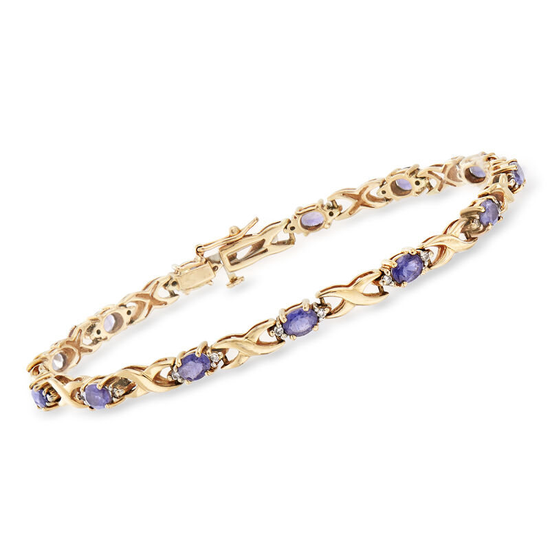 C. 1990 Vintage 1.95 ct. t.w. Iolite and .20 ct. t.w. Diamond Bracelet in 14kt Yellow Gold image number 0