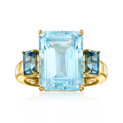 12.00 Carat Sky Blue Topaz and 1.30 ct. t.w. London Blue Topaz Ring in 18kt Gold Over Sterling