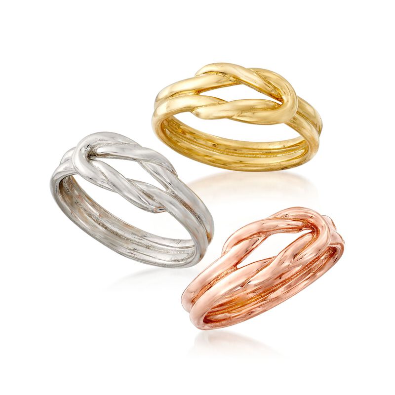 Italian Tri-Colored Sterling Silver Jewelry Set: Three Love Knot Rings image number 3