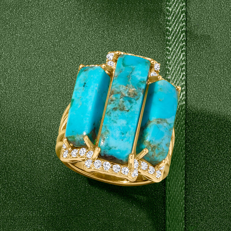 Turquoise and .80 ct. t.w. White Topaz Ring in 18kt Gold Over Sterling image number 4