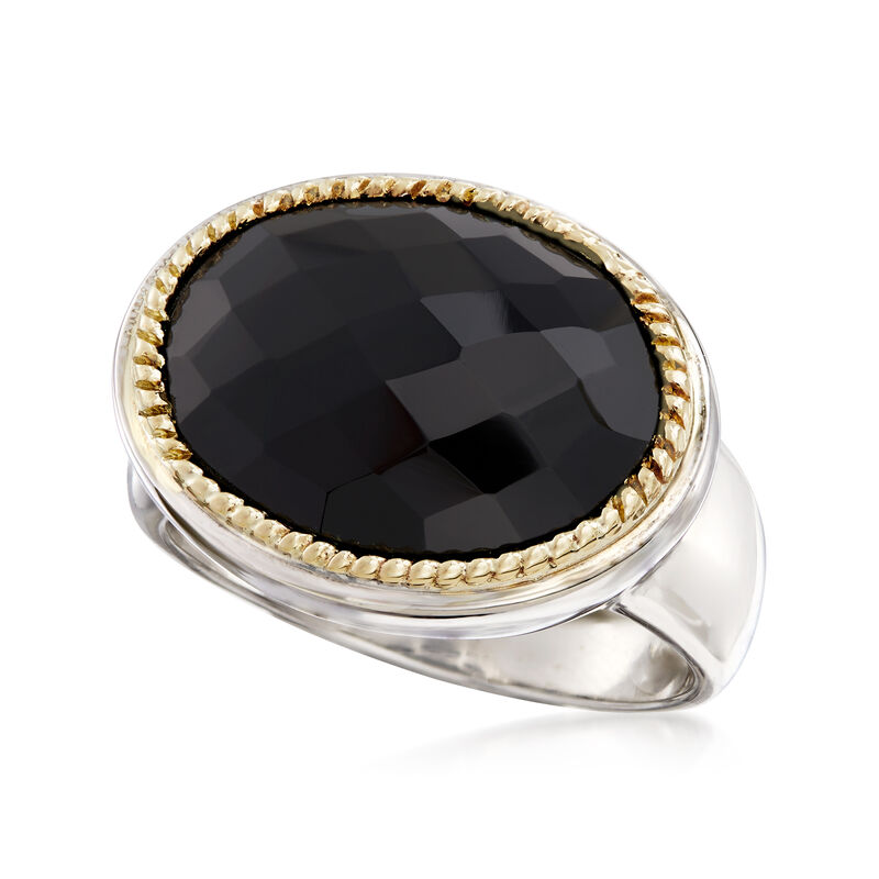 Black Onyx Ring in Sterling Silver with 14kt Yellow Gold image number 3