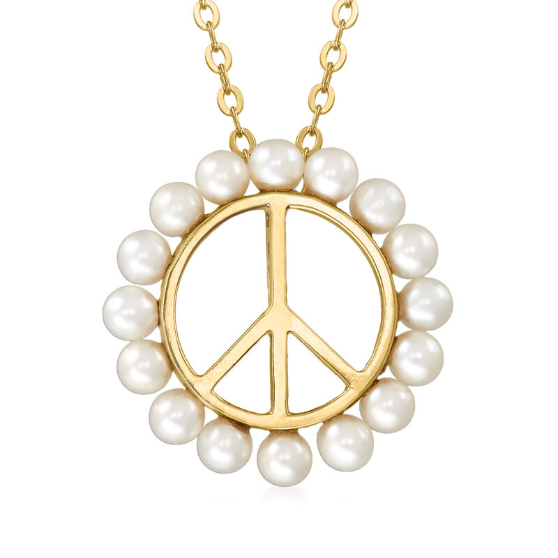 3-3.5mm Cultured Pearl Peace Sign Necklace in 18kt Gold Over Sterling image number 0