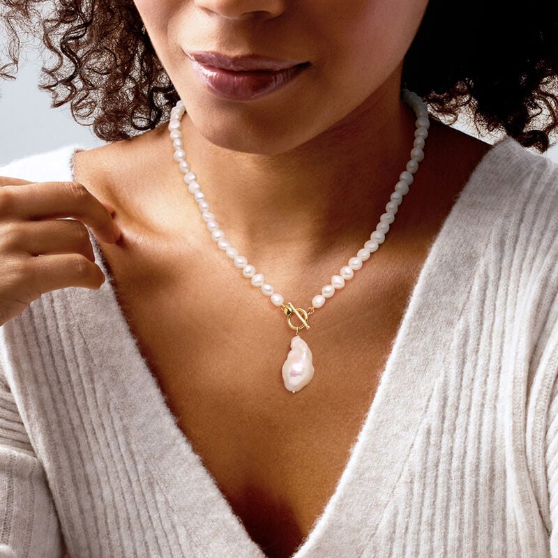 5-15mm Cultured Baroque Pearl Toggle Necklace in 18kt Gold Over Sterling image number 1