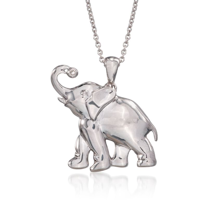 Sterling Silver Elephant Pendant Necklace With Diamond image number 0