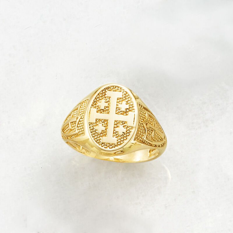 14kt Yellow Gold Multi-Cross Signet Ring image number 4