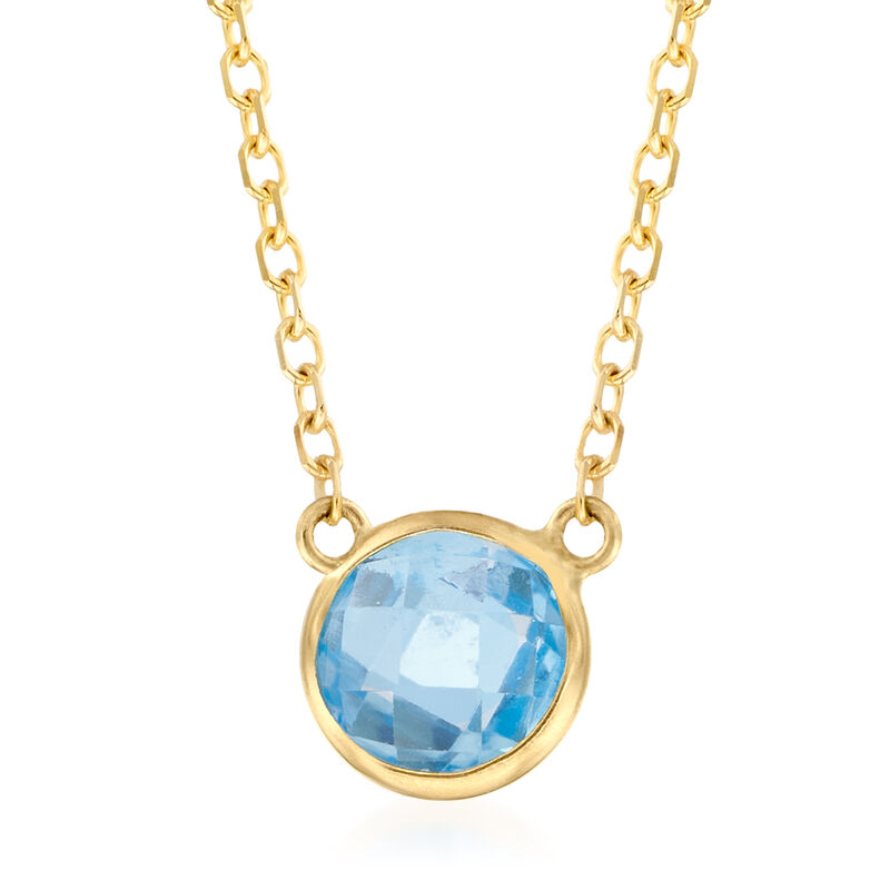 .90 Carat Blue Topaz Necklace in 14kt Yellow Gold. 15&quot; image number 1