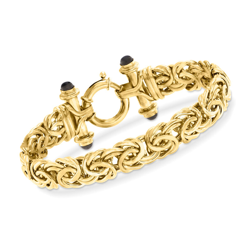 14kt Yellow Gold Byzantine Bracelet with Black Onyx image number 1