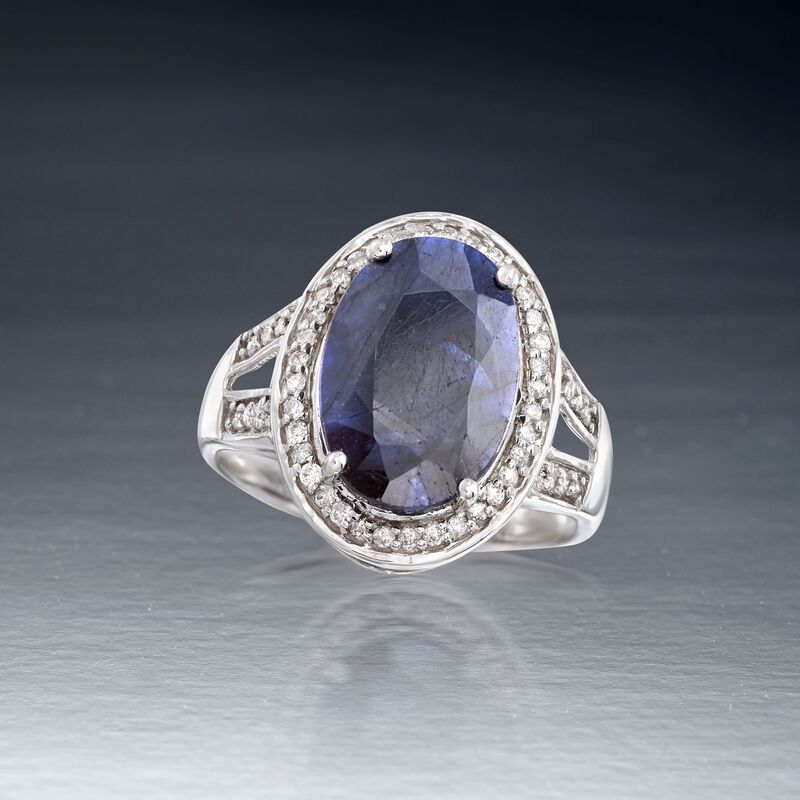 6.50 Carat Sapphire and .25 ct. t.w. Diamond Ring in 14kt White Gold image number 3