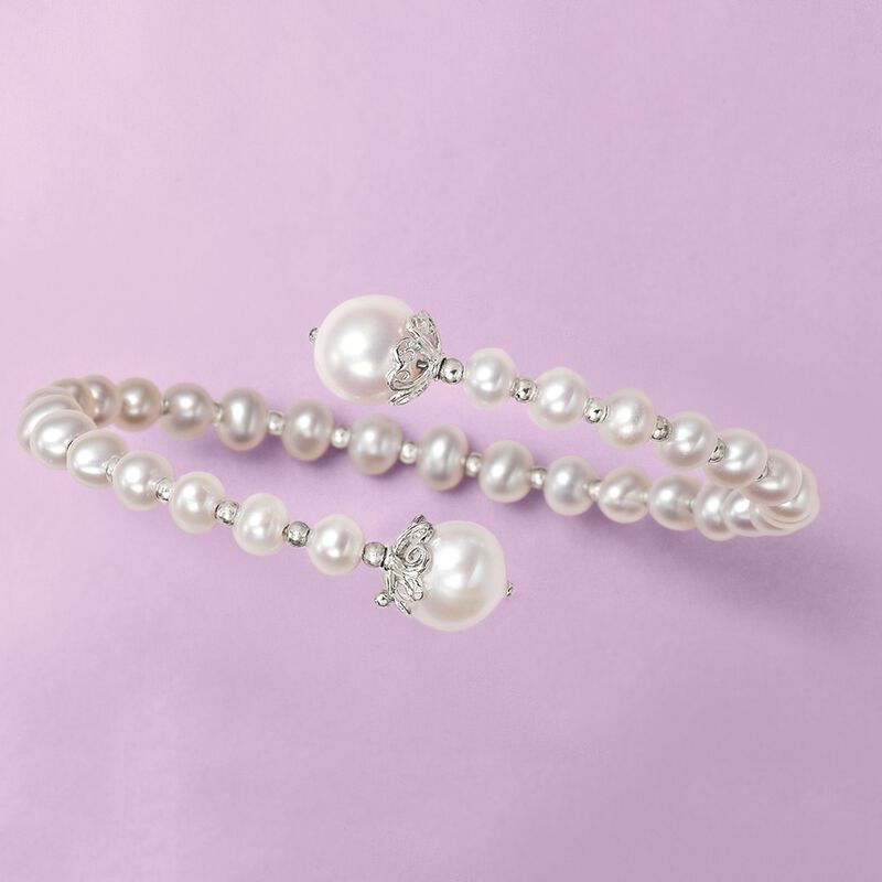 4-9mm Cultured Pearl Wrap Bracelet in Sterling Silver. 7&quot; image number 3