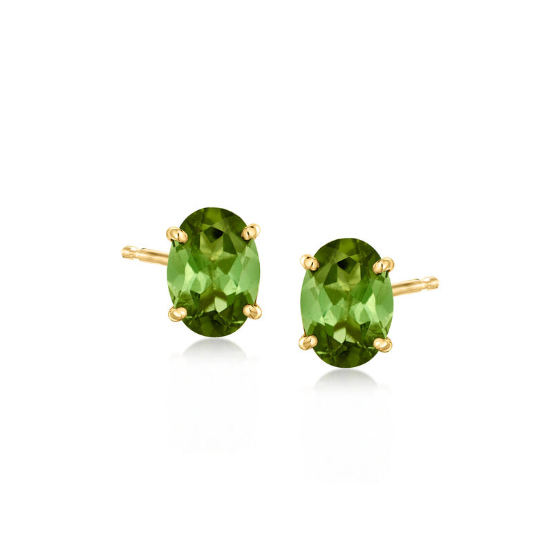 1.50 ct. t.w. Oval Green Tourmaline Stud Earrings in 14kt Yellow Gold  image number 0