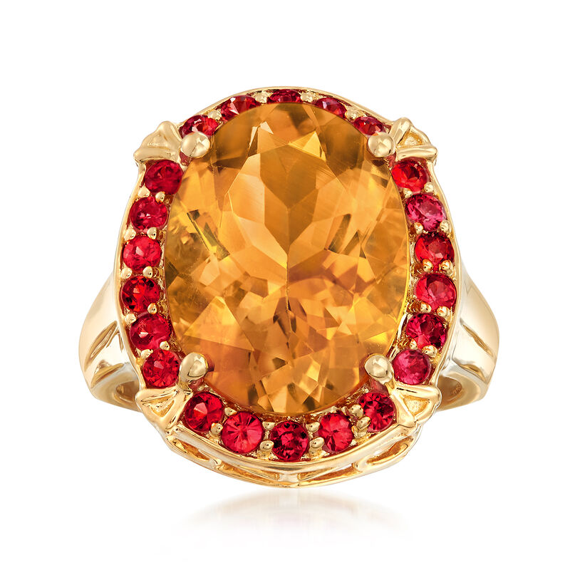 8.00 Carat Citrine and .80 ct. t.w. Orange Sapphire Ring in 18kt Yellow Gold Over Sterling image number 0