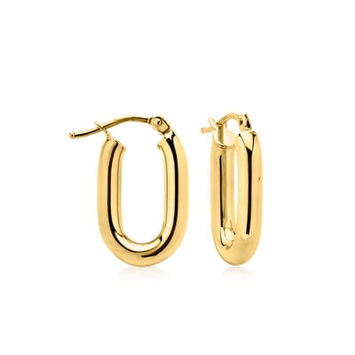 Italian 10kt Yellow Gold Puffed Paper Clip Link Hoop Earrings