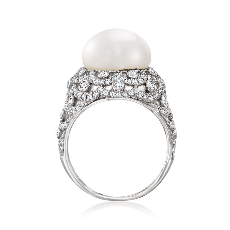 12.5-13mm Cultured Pearl and 1.50 ct. t.w. White Topaz Ring in Sterling Silver image number 3