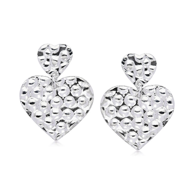 C. 1990 Vintage Sterling Silver Heart Drop Earrings image number 0