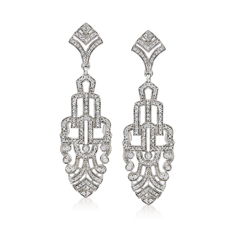 1.00 ct. t.w. Diamond Art Deco-Style Drop Earrings in Sterling Silver  image number 0