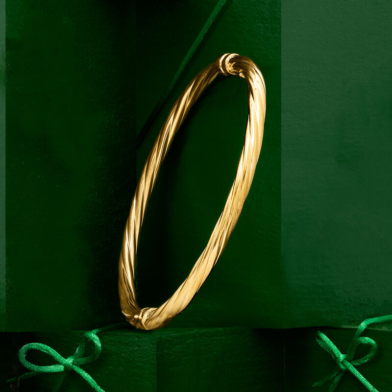 Italian 4mm 18kt Gold Over Sterling Twisted Bangle Bracelet image number 2