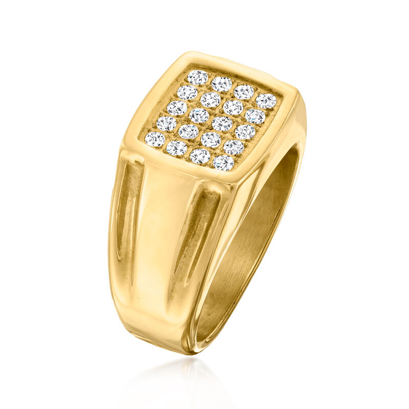 Men's .50 ct. t.w. CZ Square Ring in 18kt Yellow Gold Plate Over Stainless Steel image number 1