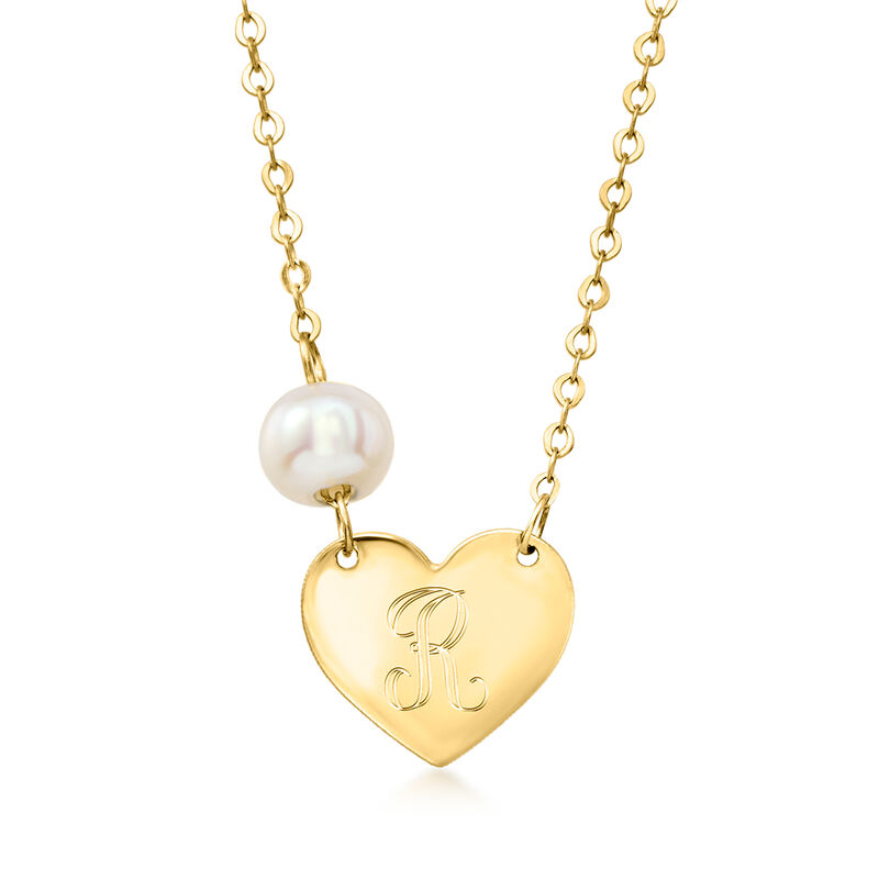 Italian 10kt Yellow Gold Personalized Heart Necklace with 4.5mm Cultured Pearl image number 0