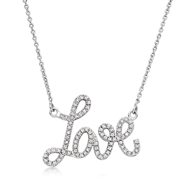 C. 2000 Vintage .65 ct. t.w. Diamond "Love" Necklace in 14kt White Gold. 16" image number 0