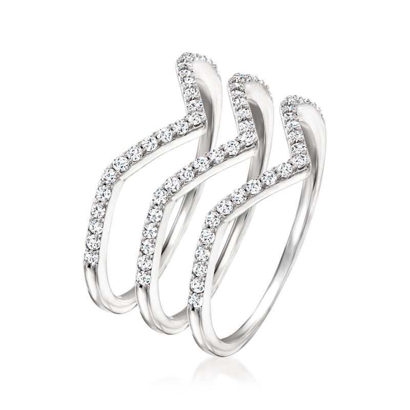 .50 ct. t.w. CZ Jewelry Set: Three Chevon Rings in Sterling Silver image number 2