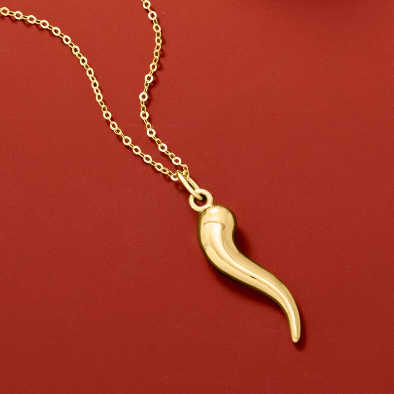 10kt Yellow Gold Italian Horn Pendant Necklace image number 3