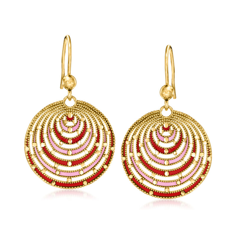 Italian Pink and Red Enamel Milgrain Drop Earrings in 18kt Gold Over Sterling image number 0