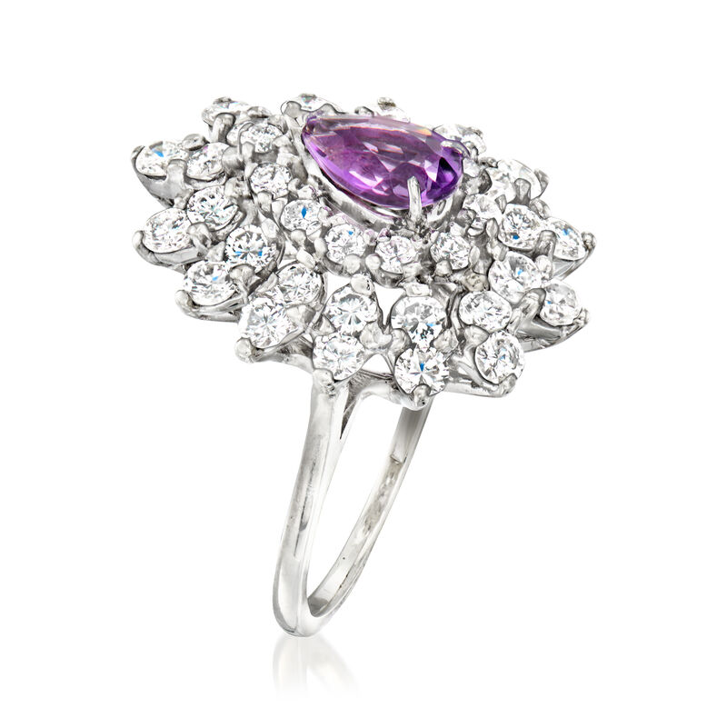 C. 1980 Vintage .65 Carat Amethyst and 1.90 ct. t.w. Diamond Ring in 14kt White Gold. Size 5 image number 2