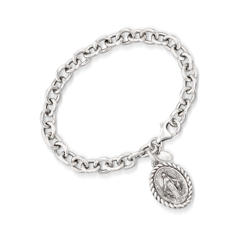 Italian Sterling Silver Miraculous Medal Charm Bracelet image number 0