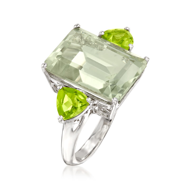 11.00 Carat Emerald-Cut Prasiolite and 1.40 ct. t.w. Peridot Ring in Sterling Silver image number 2