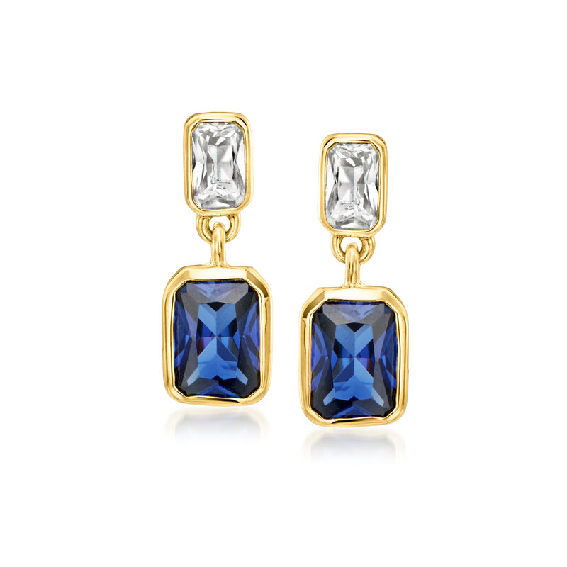 2.40 ct. t.w. Lab-Grown Blue and White Sapphire Drop Earrings in 18kt Gold Vermeil  image number 0
