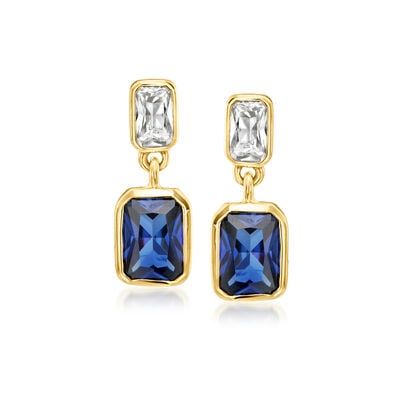2.40 ct. t.w. Lab-Grown Blue and White Sapphire Drop Earrings in 18kt Gold Vermeil 2.40 ct. t.w. Lab-Grown Blue and White Sapphire Drop Earrings in 18kt Gold Vermeil