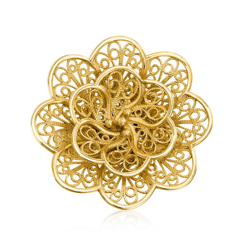 18kt Gold Over Sterling Floral Filigree Ring. Size 8 image number 0