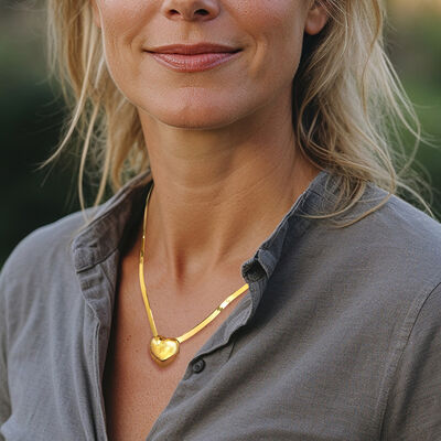 Italian 18kt Gold Over Sterling Heart Herringbone Necklace