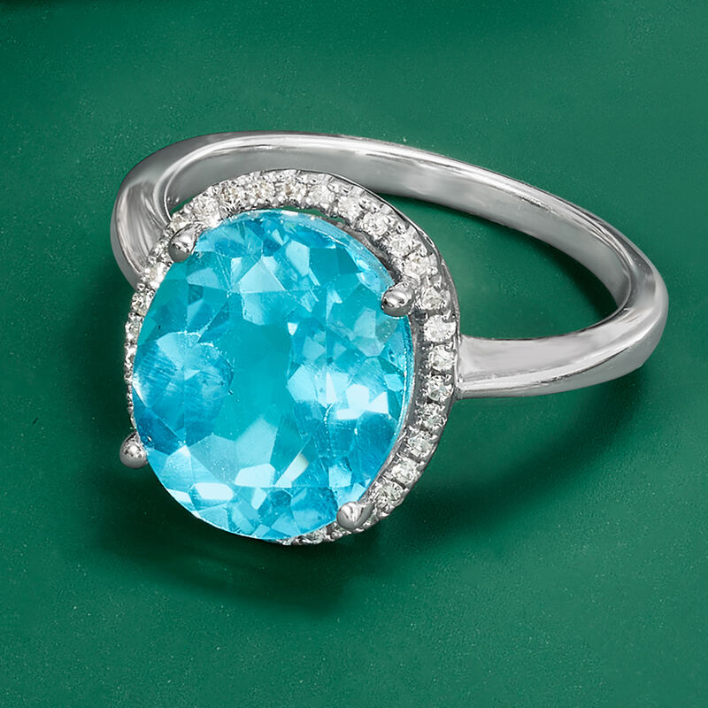 5.25 Carat Blue Topaz and .10 ct. t.w. Diamond Ring in 14kt White Gold image number 3