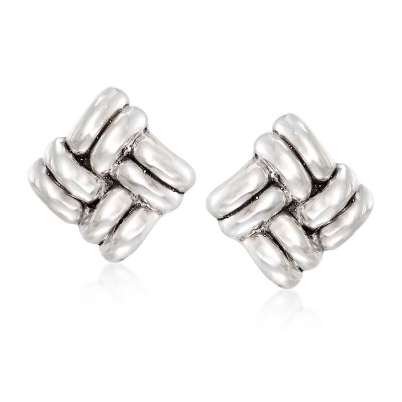 Sterling Silver Basketweave Clip-On Earrings image number 0
