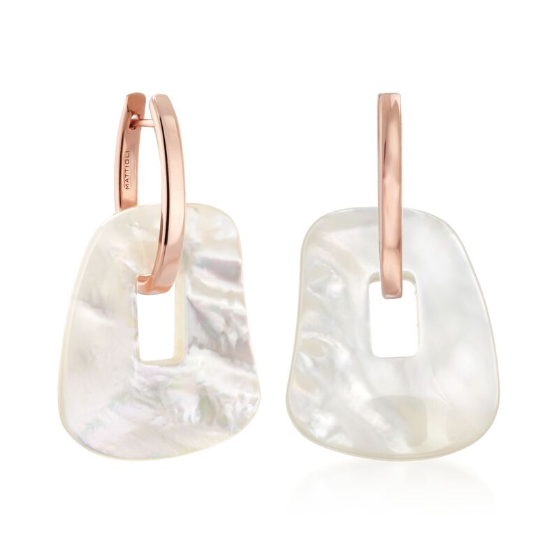 Mattioli &quot;Puzzle&quot; 18kt Rose Gold Earrings with Three Interchangeable Drops: Black Onyx and Multicolored Mother-Of-Pearl. 1 1/2&quot; image number 2