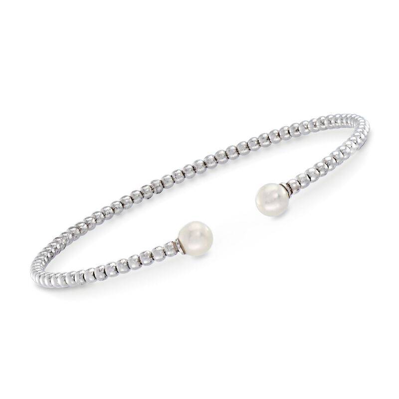5.5-6mm Cultured Freshwater Pearl Cuff Bracelet in Sterling Silver. 7.5&quot; image number 0
